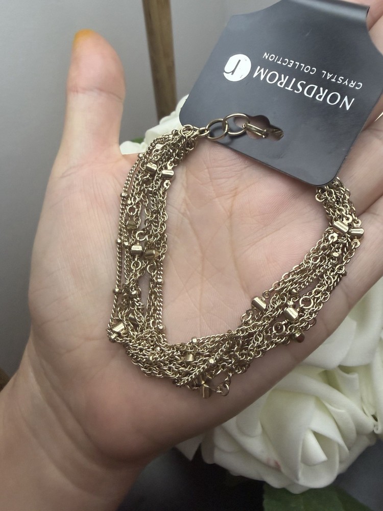 Nordstrom Crystal Collection Gold Tone Multi Strand Cable Chain Bracelet Lobster