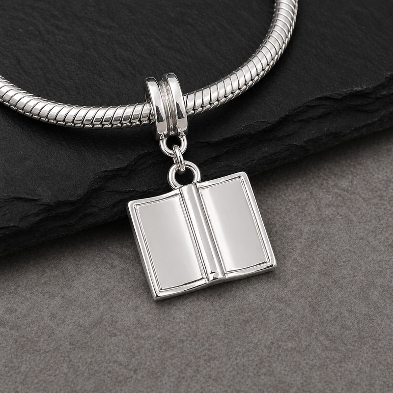 Silver Open Book Charm - 3D Book Pendant - Librarian Charm - Book Lover Charm gallery