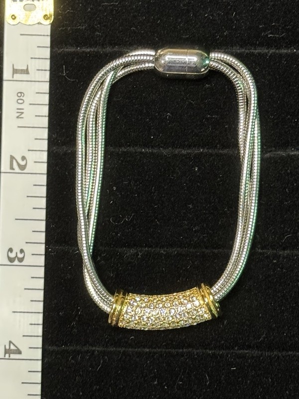 DSMK Bracelet Silver and Gold Tone Clear Stones Stainless Steel gallery