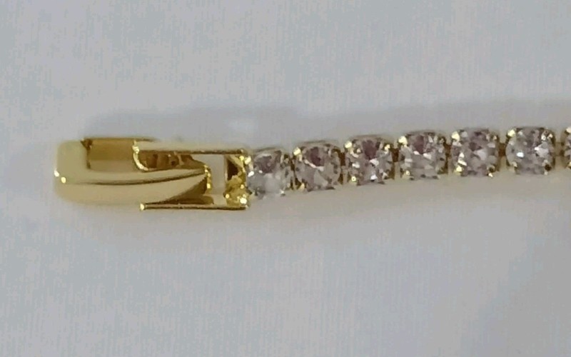 6 1/2" Rhinestones Gold Toned Sparkle Bracelet Snap Closure Elegant gallery