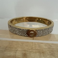 Michael Kors Gold Tone Pave Crystal Fulton Bangle Bracelet W/Bag &Box Sparkly!