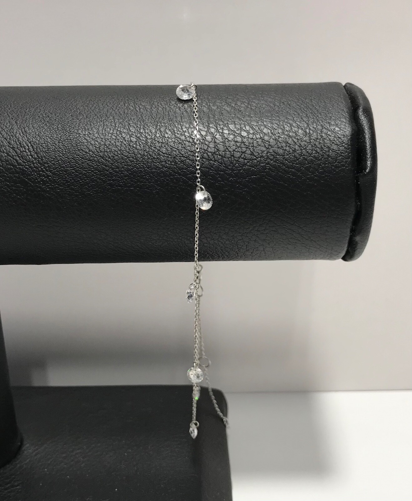 Designer SW Sterling Silver 925 Cubic Zirconia CZ Station Ankle Bracelet gallery