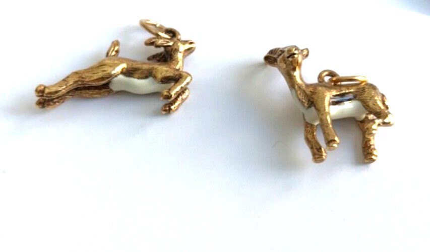 Joan Rivers Noah's Ark Charms gold tone enamel Pair Gazelles w/chain gallery
