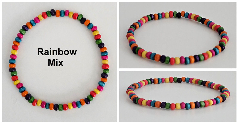 Mens Wooden Bead Tribal / Surfer Elastic Bracelet - 4x3mm beads - 15 Colours NEW gallery