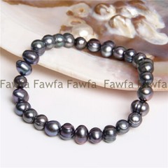 8-9mm Genuine Natural Black South Sea Freshwater Cultured Pearl Bracelet 7.5″