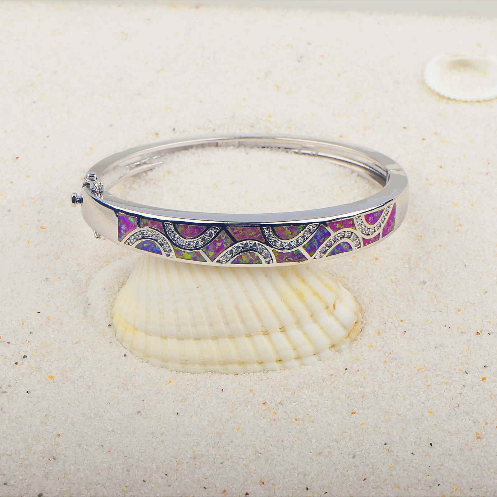 Pink Opal Wave Bangles Cuff 925 Sterling Sliver Jewelry For Women Girls gallery