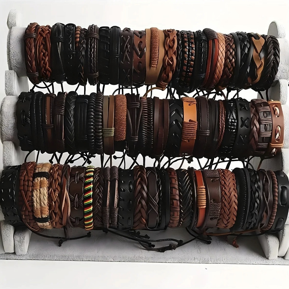 20pcs Braided Leather Wrap Bracelets Wood Beads Ethnic Tribal Set - NEW gallery