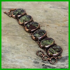 Copper Oval Natural Dragon Bloodstone Bezel Chain Electroformed Bracelet Jewelry