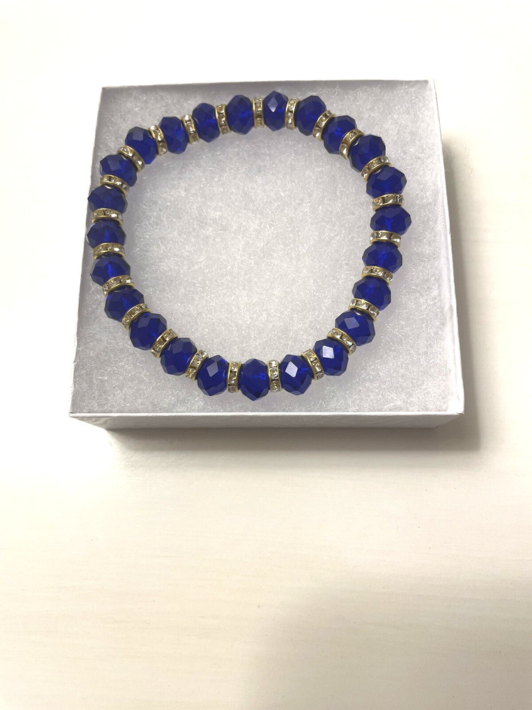 Plus Size Blue Crystal Bracelet with CZ Rondelles 9 inches NWT Handmade