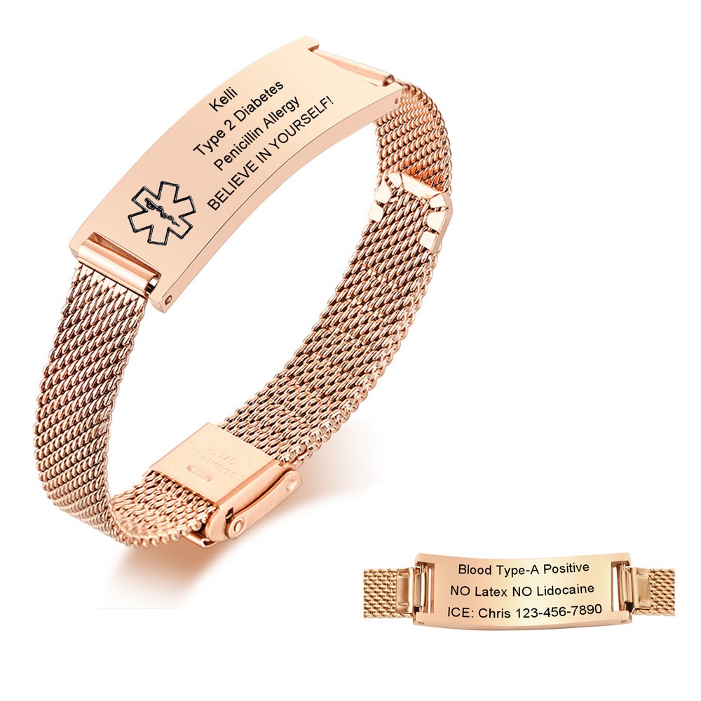 Personalized Medical Alert ID Bracelet Emergency Bangle Wristband Waterproof