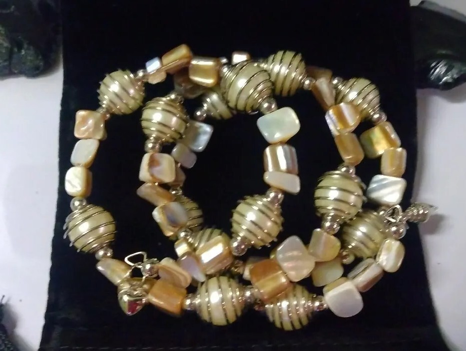 Bage/Mave Shells Beads Wrap Bracelet with Coils around the Beads - Md;Indonesia