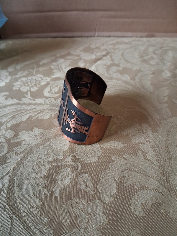 Vintage Solid Copper Cuff Bracelet Panel Kachina Dancer Marked gallery