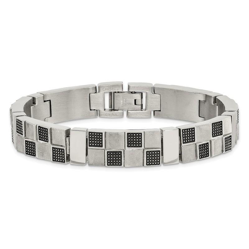 Stainless Steel Antiqued Brushed and Polished 8.25in Bracelet SRB1320 gallery