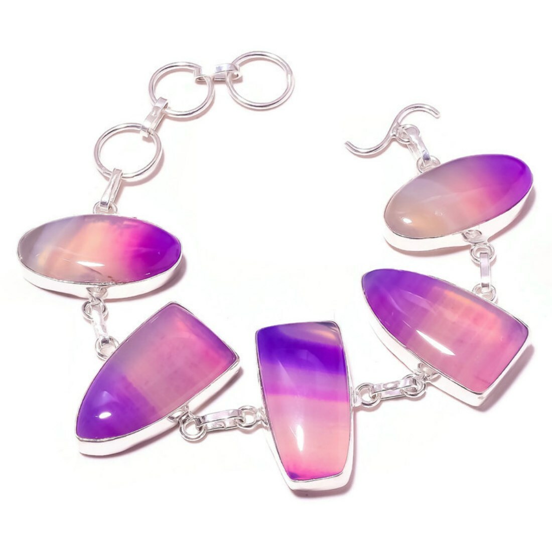 Cabochon Agate Hand Polished Natural Gemstone Silver Overlay Handmade Bracelet gallery
