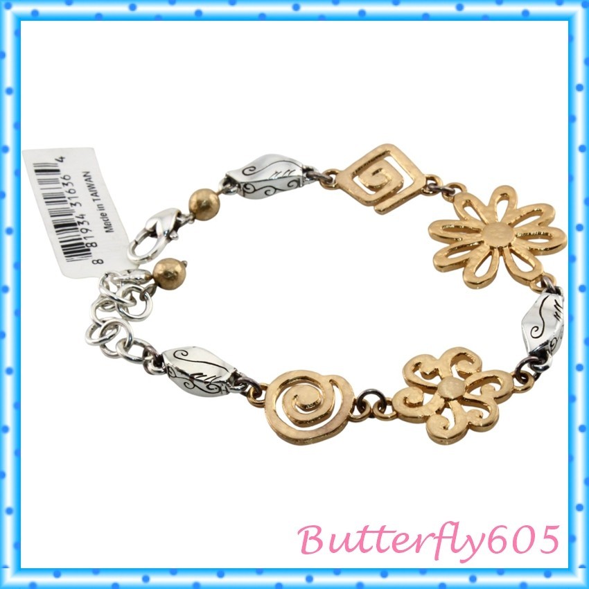 Brighton St Vincent's Two-Tone Flower Brushed Gold Bracelet NWT gallery
