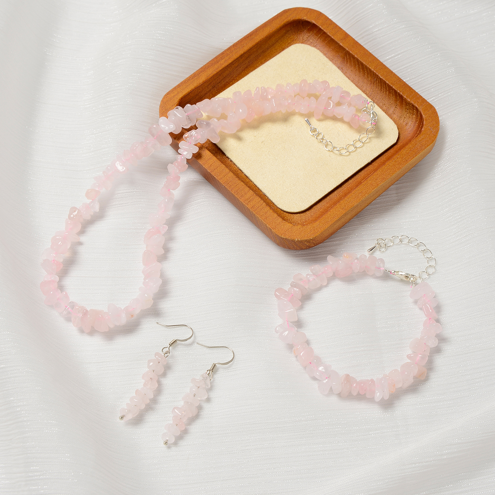 Natural Rose Quartz Chips Beads Size5-8mm Jewelry Set Bracelet Earrings Necklace gallery