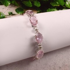 Pink Kunzite Quartz Gemstone Silver Plated Adjustable Bracelet Jewelry 7-9″