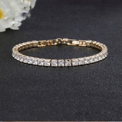 18K Gold Plated Tennis Bracelet Women Crystal Rhodium Finish Hypoallergenic
