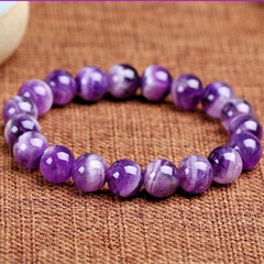 Handmade Natural Chevron Amethyst Stretch Bracelet 10mm Round Gemstone Beads