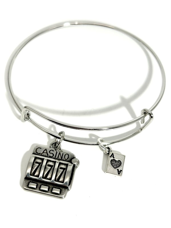 Casino 777 Slot Machine & Ace of Spades Card Gambling Silver Charm Bracelet gallery