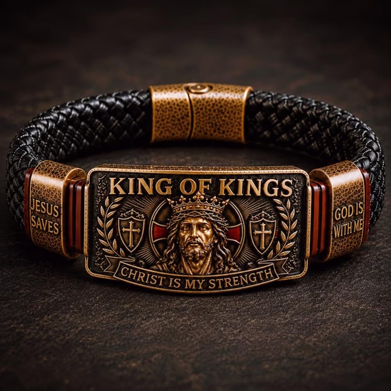 King of Kings Faith Bracelet - Adjustable Christian Wristband Jesus Saves Cross gallery