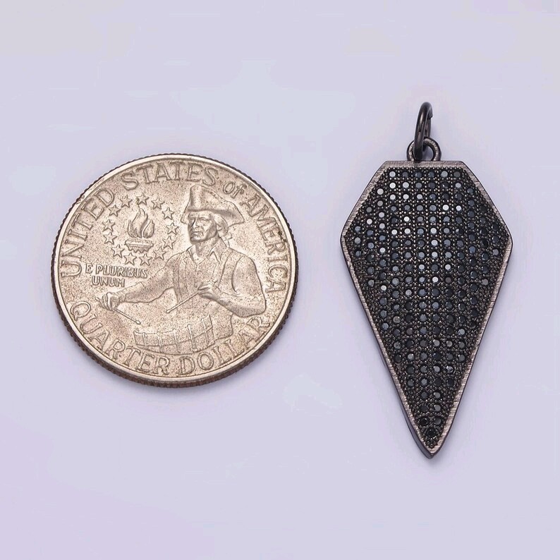 14K Gold Filled Black Micro Pave CZ Diamond Shield Charm Pendant gallery