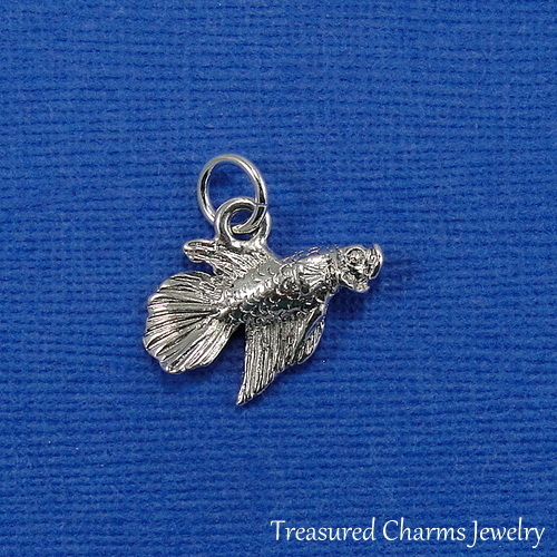 Silver BETTA SIAMESE FIGHTING FISH CHARM PENDANT