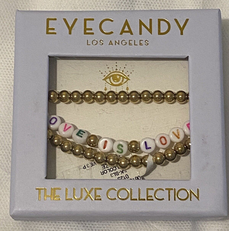 Eye Candy LA Luxe LOVE IS LOVE Spell Out 18k Gold Plated Titanium Bracelet Set 3 gallery