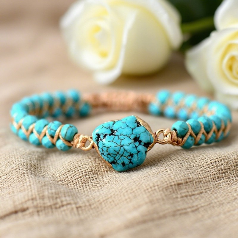 Turquoise Stone Bracelet Handmade Healing Meditation Women Men Bracelet Gift gallery