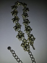 Silver Tone Flower Dangle Charm Cable Link Bracelet Adjustable Lobster Clasp