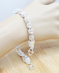 Bracelet 8.5-9.5 in .925 Sterling Silver Byzantine Link Double Dragon Head 35 gr