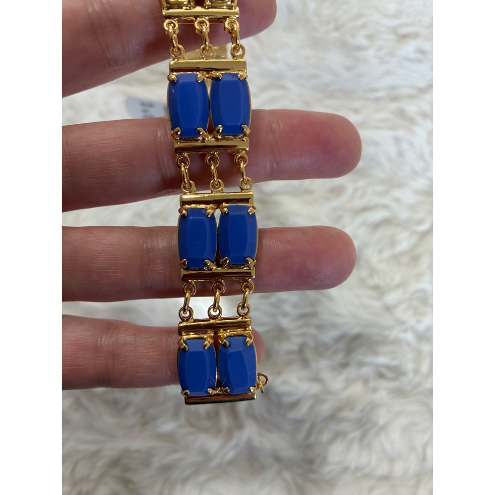 Sorrelli Gold Tone Cobalt Blue Cabochon Statement Link Bracelet w/Safety Chain