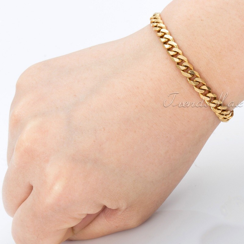 3/5/7MM MENS Womens Chain Gold Plated Stainless Steel Curb Link Bracelet 7-11" gallery