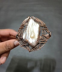 Fresh Water Mother Of Pearl Copper Wire Wrapped Cuff Adjustable gift Bracelet