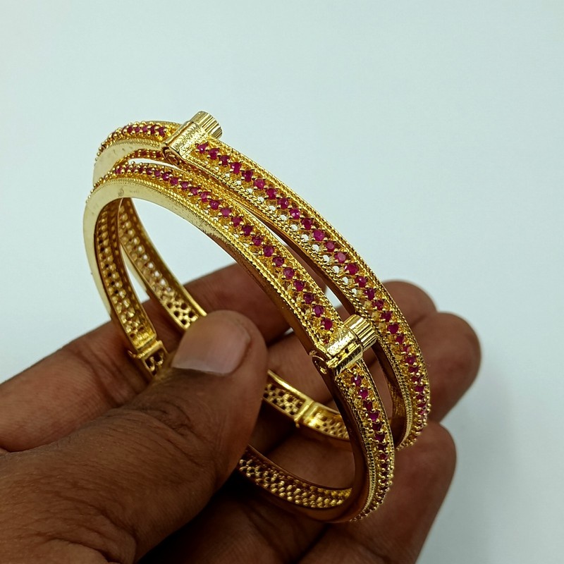 Handcrafted Red Ruby Bangle Set 22ct Gold Plated Traditional Women Bracelets gallery