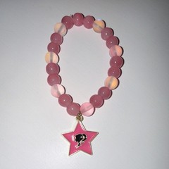 Barbie Pink Beaded Charm Bracelet Star Dangle Charm Tie Closure Stackable