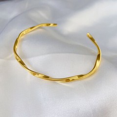 Woman 18K Gold Plated Stainless Steel Twist Opening Bracelet Bangle