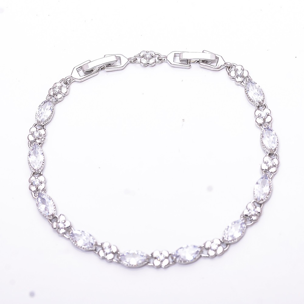 White Topaz & Cubic Zirconia 925 Sterling Silver Tennis Bracelet 7.99" B40