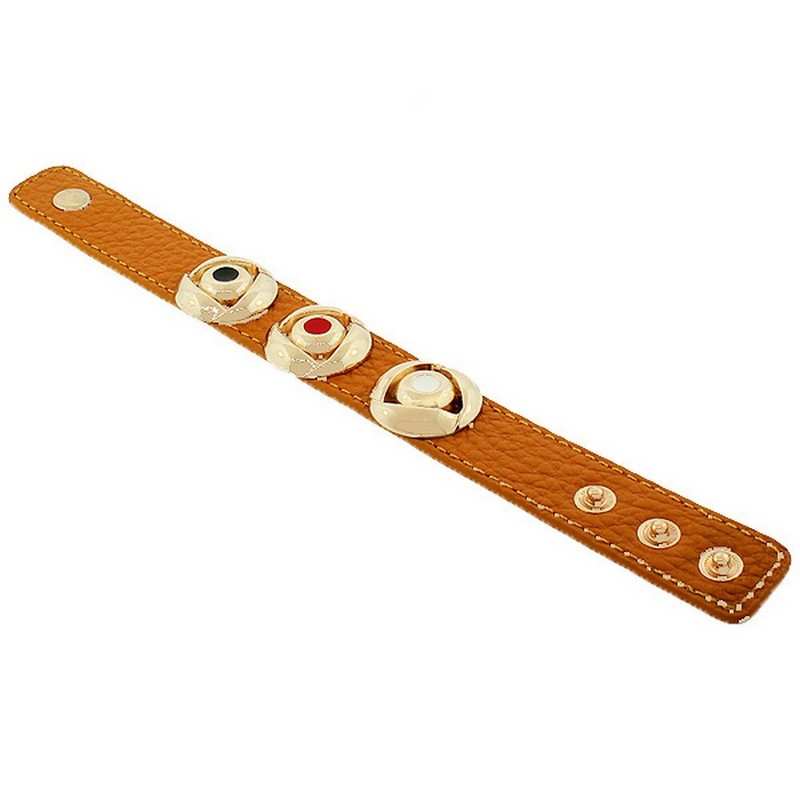 Brown PU Leather Gold-Tone Round Charms Multicolor Snap Wristband Bracelet gallery