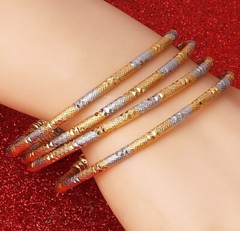 2 PcSet 18k Yellow Gold Over Brass Womens 7″ Bracelets Bangles D711