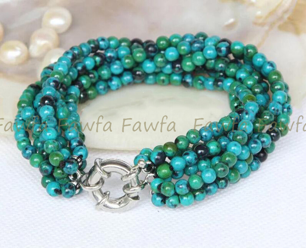 8 Strands Natural 4mm Green Azurite Chrysocolla Round Gems Beads Bracelet 8'' gallery