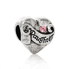 I Love You Daughter Heart w/ Pink Crystals Charm Bead for Snake Chain Charms Bra