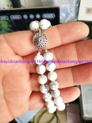 2 Rows 6/8/10mm White Turquoise Round Gemstone Beads Bracelets 7.5 Inch
