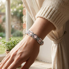 Pink Rose Quartz Bracelet, Silver Plated Link Chain with Natural Gemstones