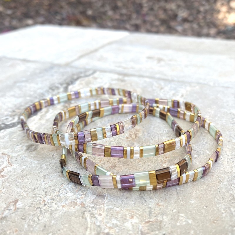 Miyuki Tila Mermaid gold silver bracelet boho Japanese glass tile stackable USA gallery