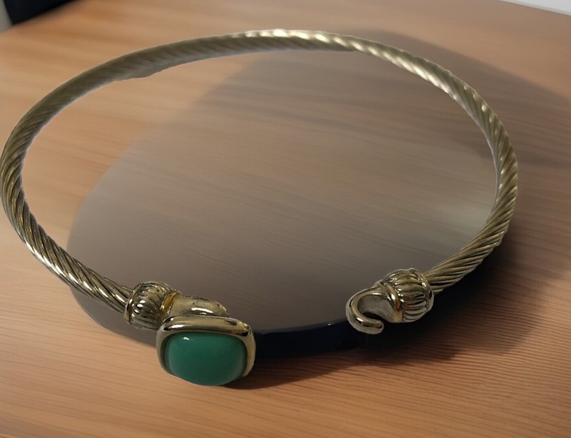Threaded Bangle Square 3/8” Aqua Stone Hook Closure Twisted Cable Easy On & Off gallery