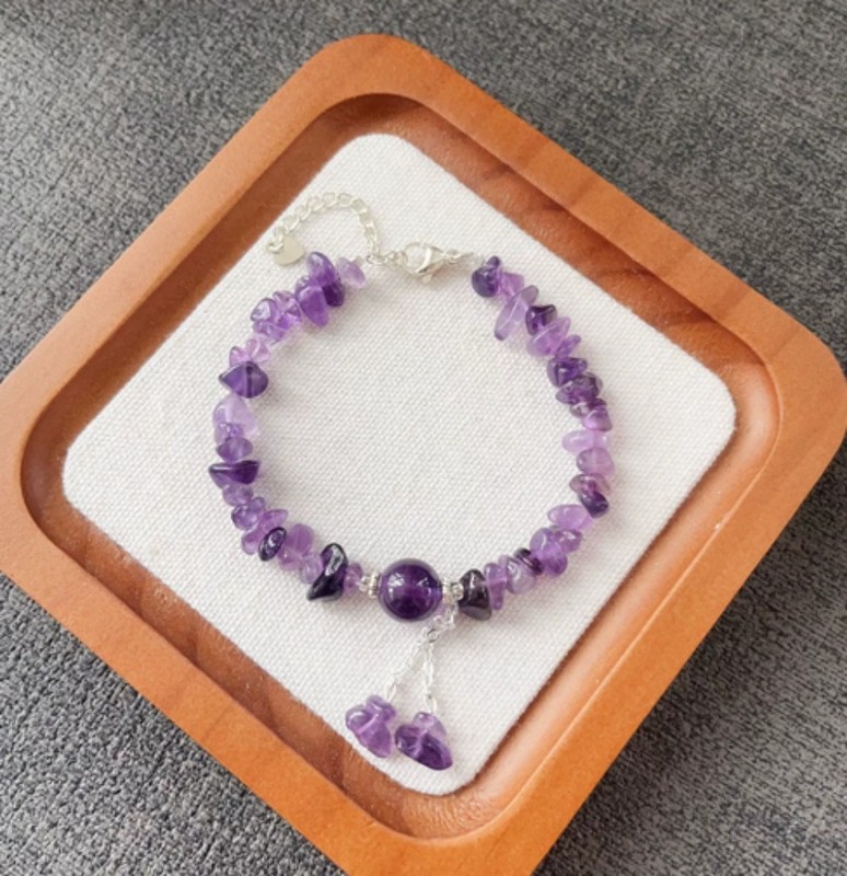 Small New Natural 5-8mm Irregular Amethyst Gemtone Hook dangle Bracelet 7.5in gallery