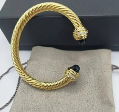 5mm black stone-set bangle cuff bangle suitable for wrist circumference 6-7 in