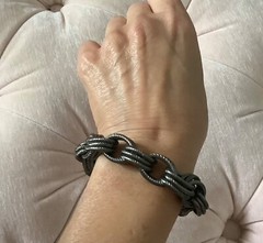 BRONZO ITALIA BRONZE BOLD TEXTURED TRIPLE ROLO LINK BRACELET 6-3/4in GUNMETAL