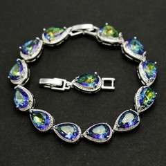 Water drop Rainbow Fire Mystic Topaz Gemstone Charm Women Girl Silver Bracelets